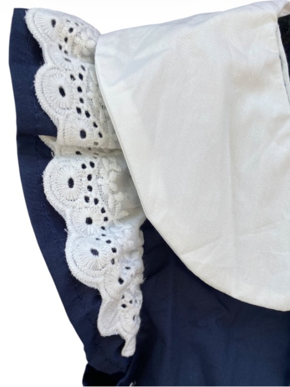 Navy Embroidered Bows Cotton Dress with White Peter Pan Collar NWT Size 4 - Picture 3 of 9